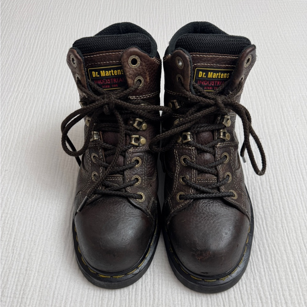 Dr. Martens DMs Industrial Steel Toe Boots 8M 9W Work Safety Brown Leather Rare
